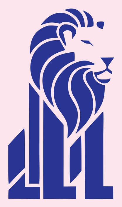 Brutalist Skyscraper Mane Seated Lion Mark #fce4ec/#283593