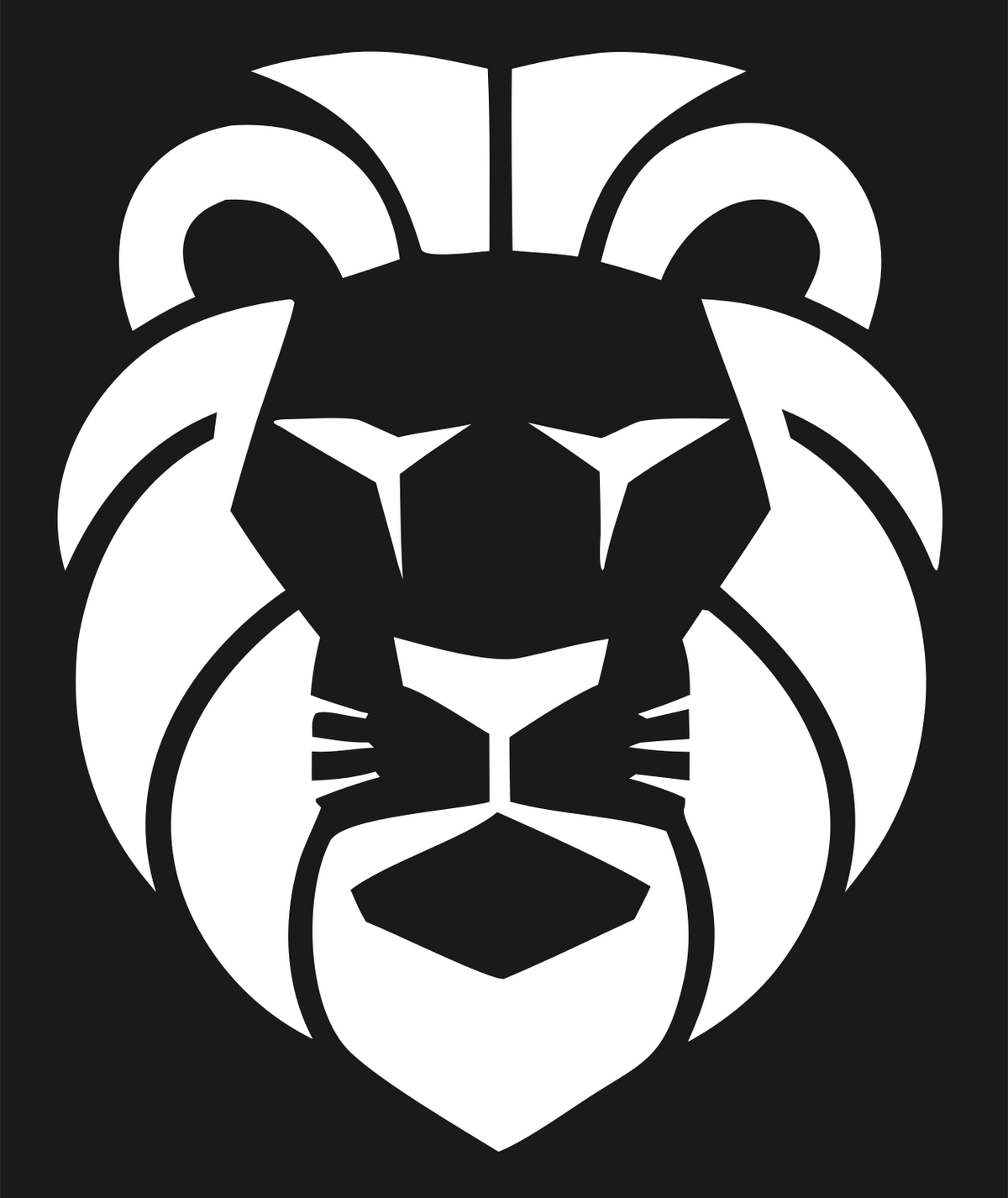 Brutalist Flat Mane Frontal Lion Crest #1a1a1a/#ffffff