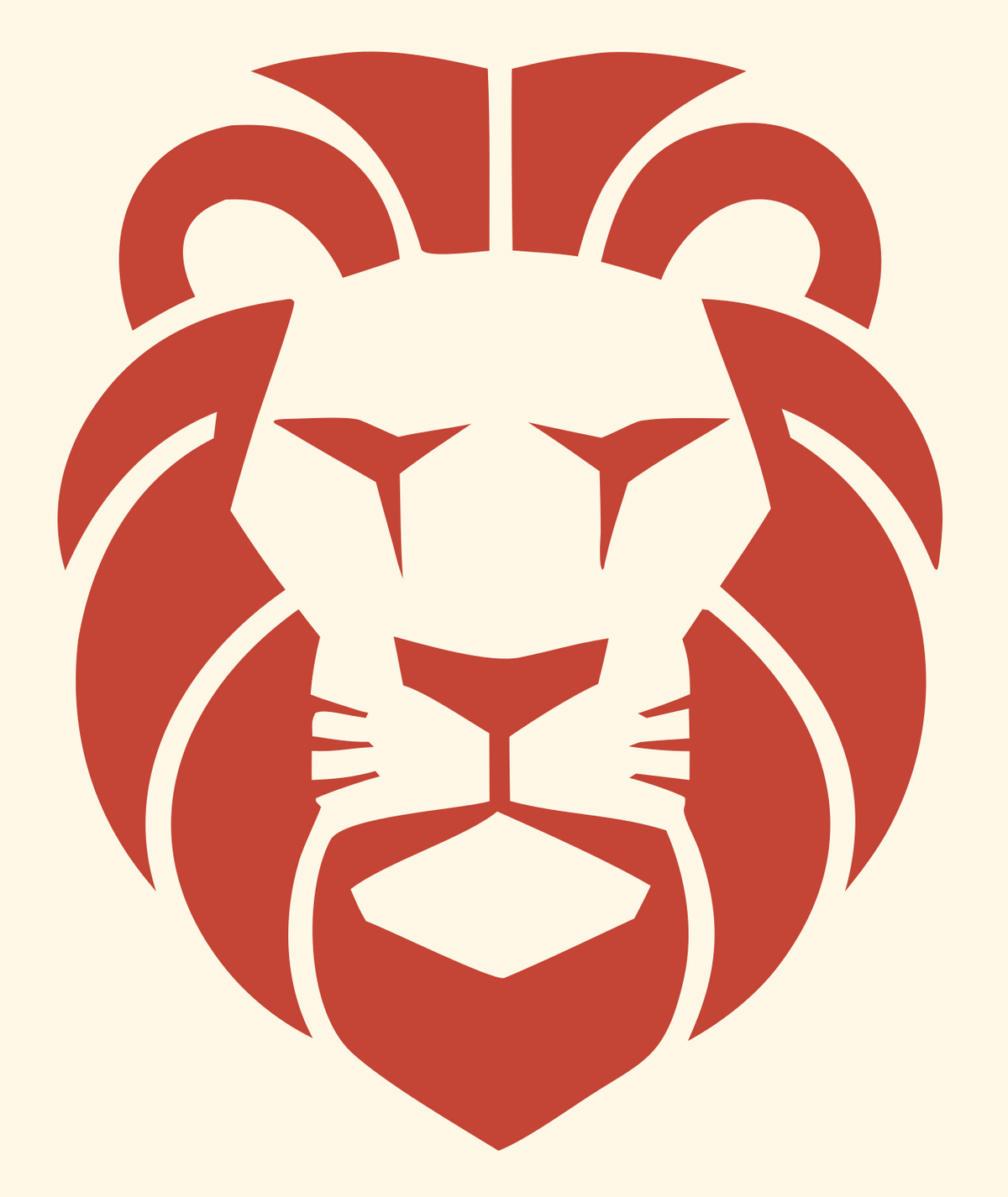 Brutalist Flat Mane Frontal Lion Crest #fff8e7/#c44536