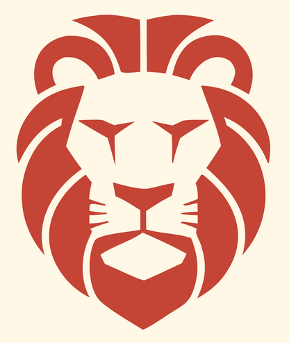 Brutalist Flat Mane Frontal Lion Crest #fff8e7/#c44536