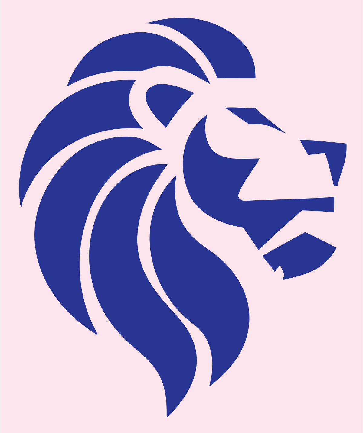 Brutalist Side Profile Roaring Lion Crest #fce4ec/#283593