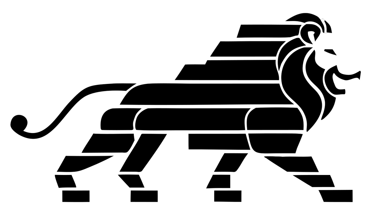 Brutalist Striped Walking Lion Mark #ffffff/#000000