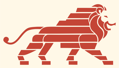 Brutalist Striped Walking Lion Mark #fff8e7/#c44536