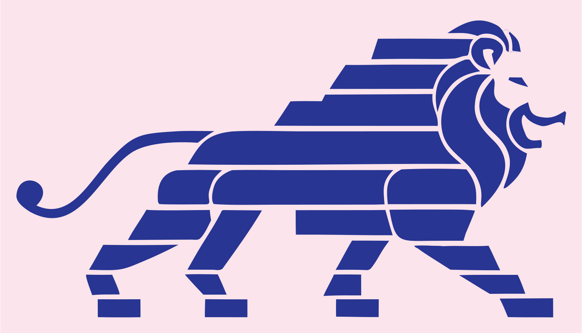Brutalist Striped Walking Lion Mark #fce4ec/#283593