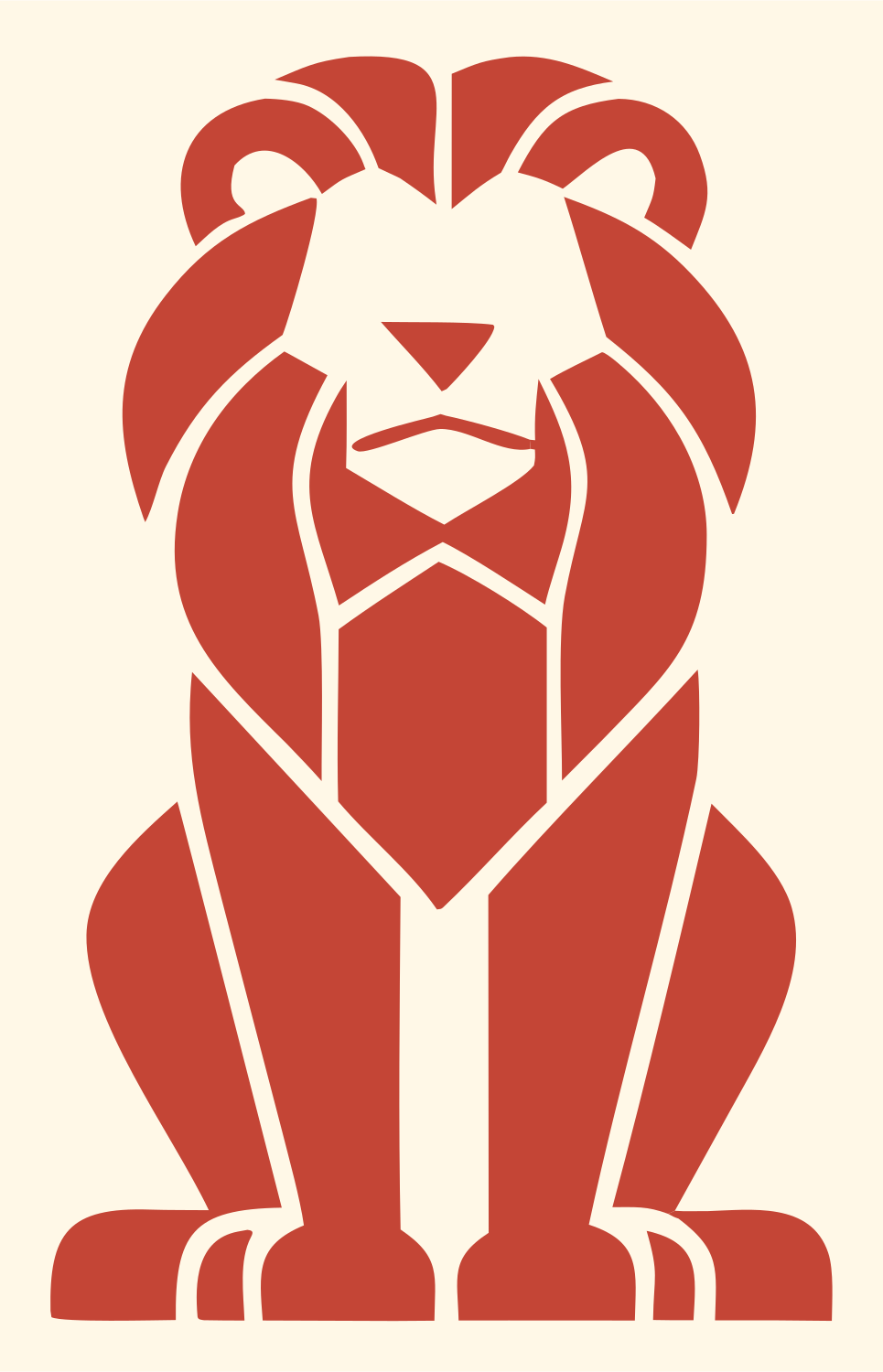 Brutalist Seated Full Body Lion Crest #fff8e7/#c44536