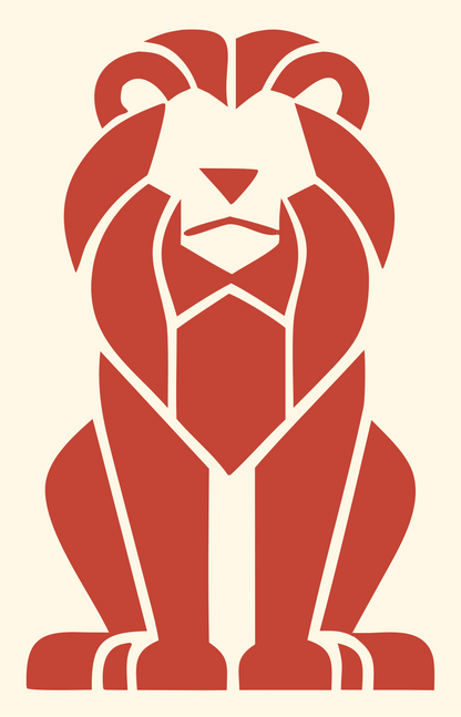 Brutalist Seated Full Body Lion Crest #fff8e7/#c44536
