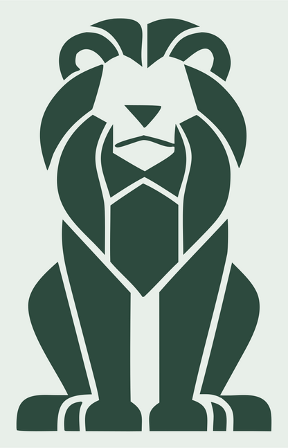Brutalist Seated Full Body Lion Crest #e8efe9/#2d4a3e