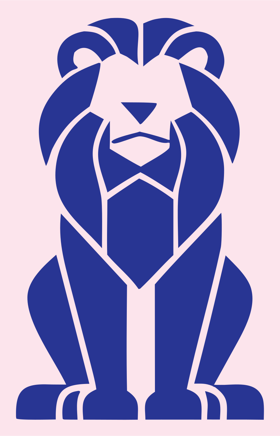 Brutalist Seated Full Body Lion Crest #fce4ec/#283593