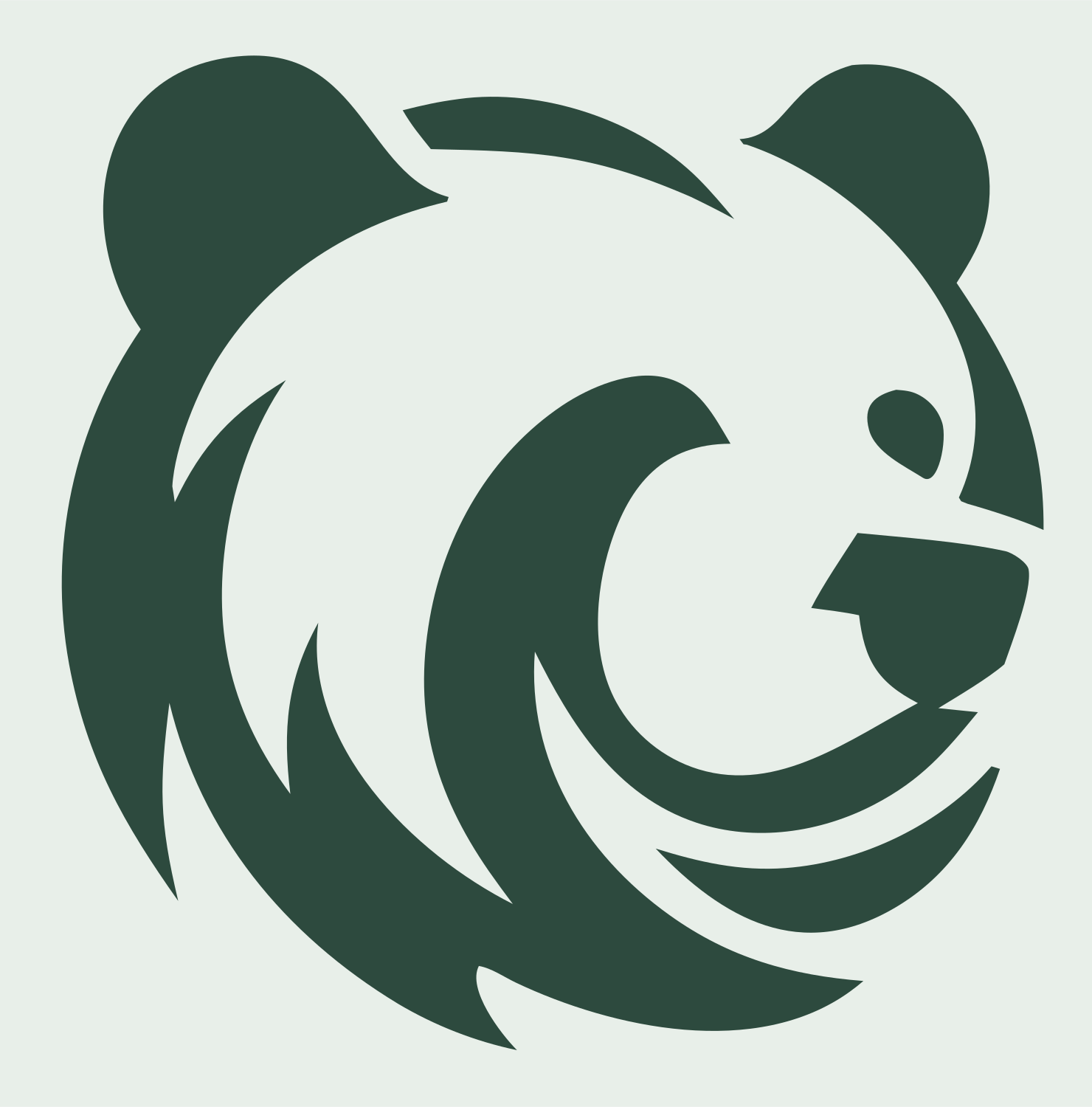 Hand-Drawn Swooping Grizzly Head Mark #e8efe9/#2d4a3e