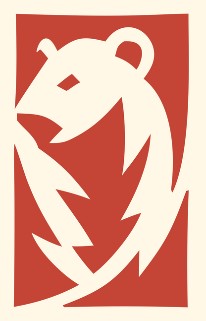 Hand-Drawn Prowling Bear Rectangle Mark #fff8e7/#c44536