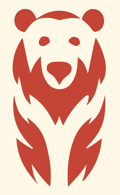 Hand-Drawn Seated Grizzly Bear Mark #fff8e7/#c44536
