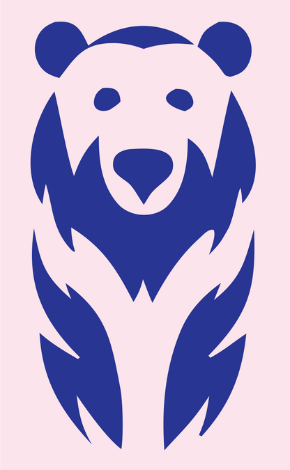 Hand-Drawn Seated Grizzly Bear Mark #fce4ec/#283593
