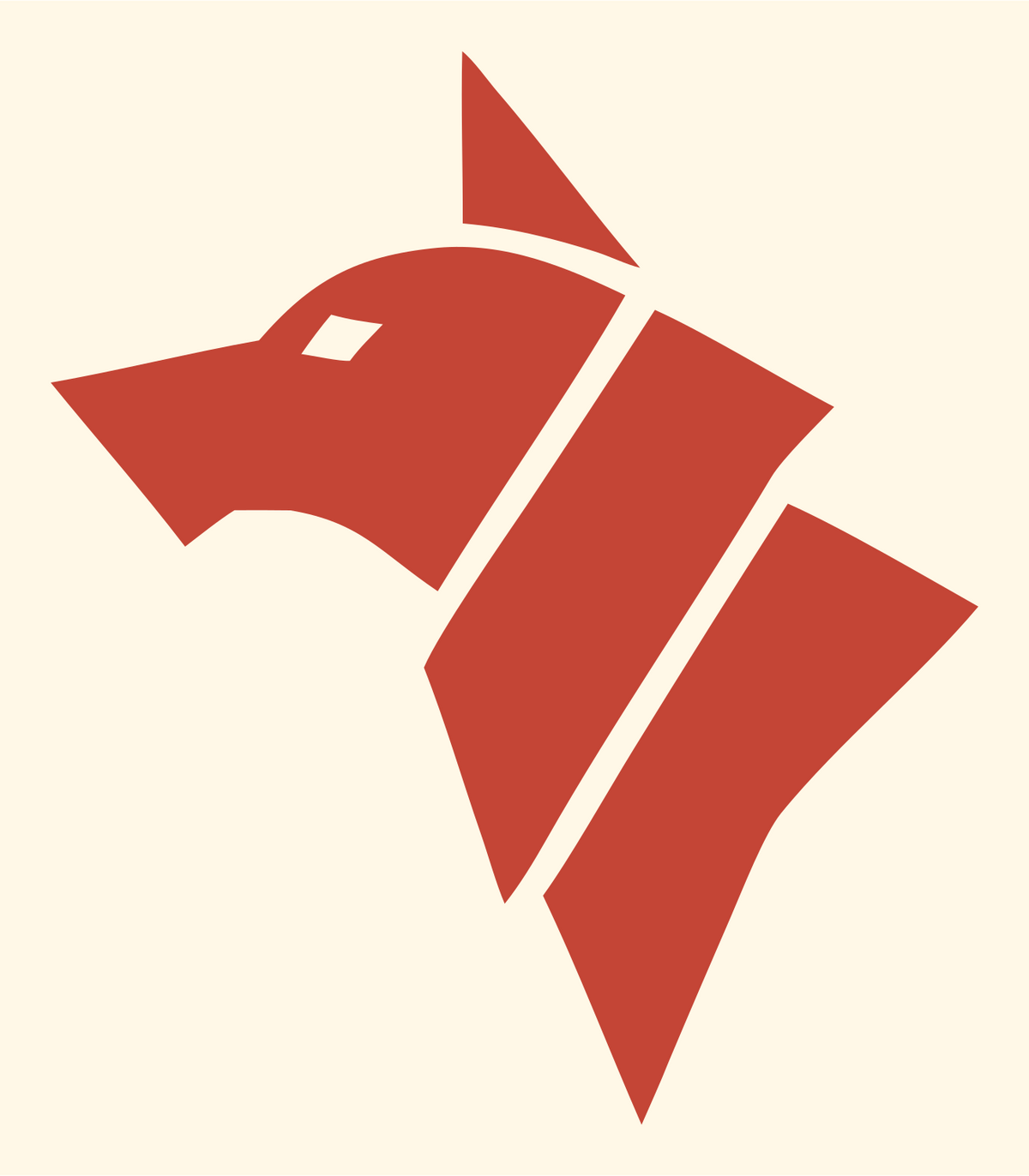 Sliced Layered Wolf Head Side Mark #fff8e7/#c44536