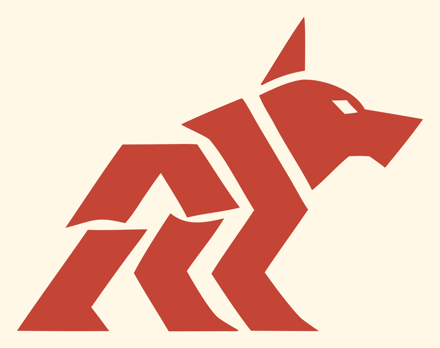 Layered Overlap Stalking Wolf Body Mark #fff8e7/#c44536