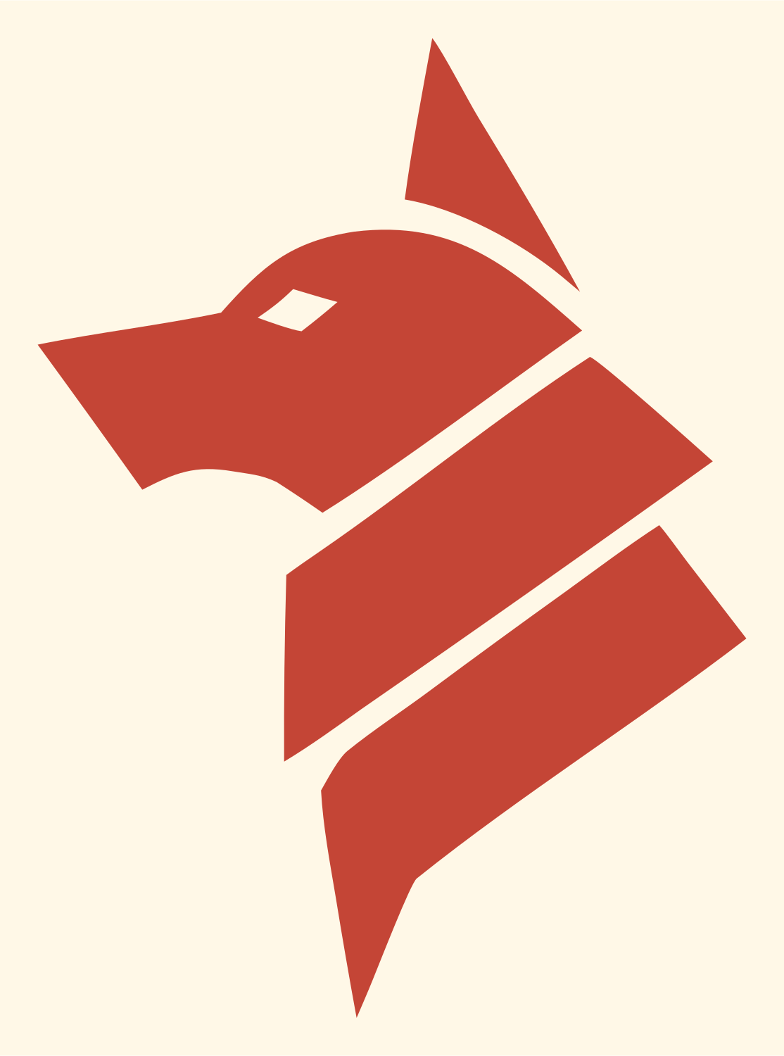 Sliced Overlap Side-Profile Wolf Head Mark #fff8e7/#c44536