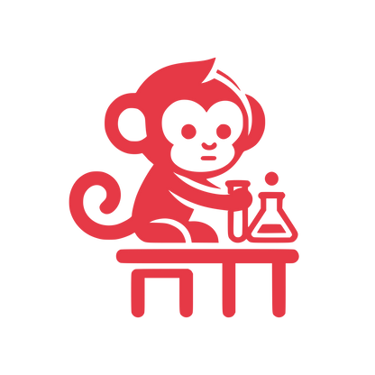 Monkey Scientist Cartoon Logo #E63946