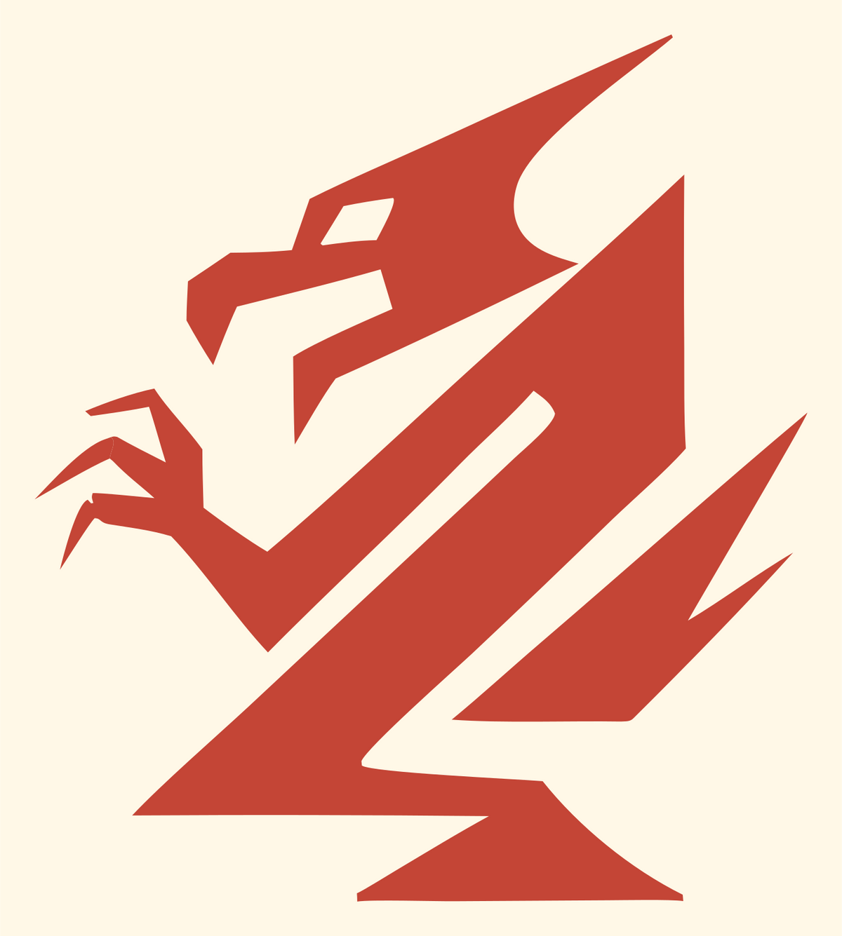 Bold Geometric Taloned Dragon Strike Mark #fff8e7/#c44536