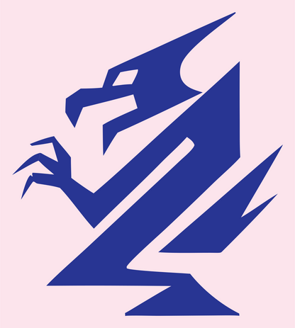 Bold Geometric Taloned Dragon Strike Mark #fce4ec/#283593