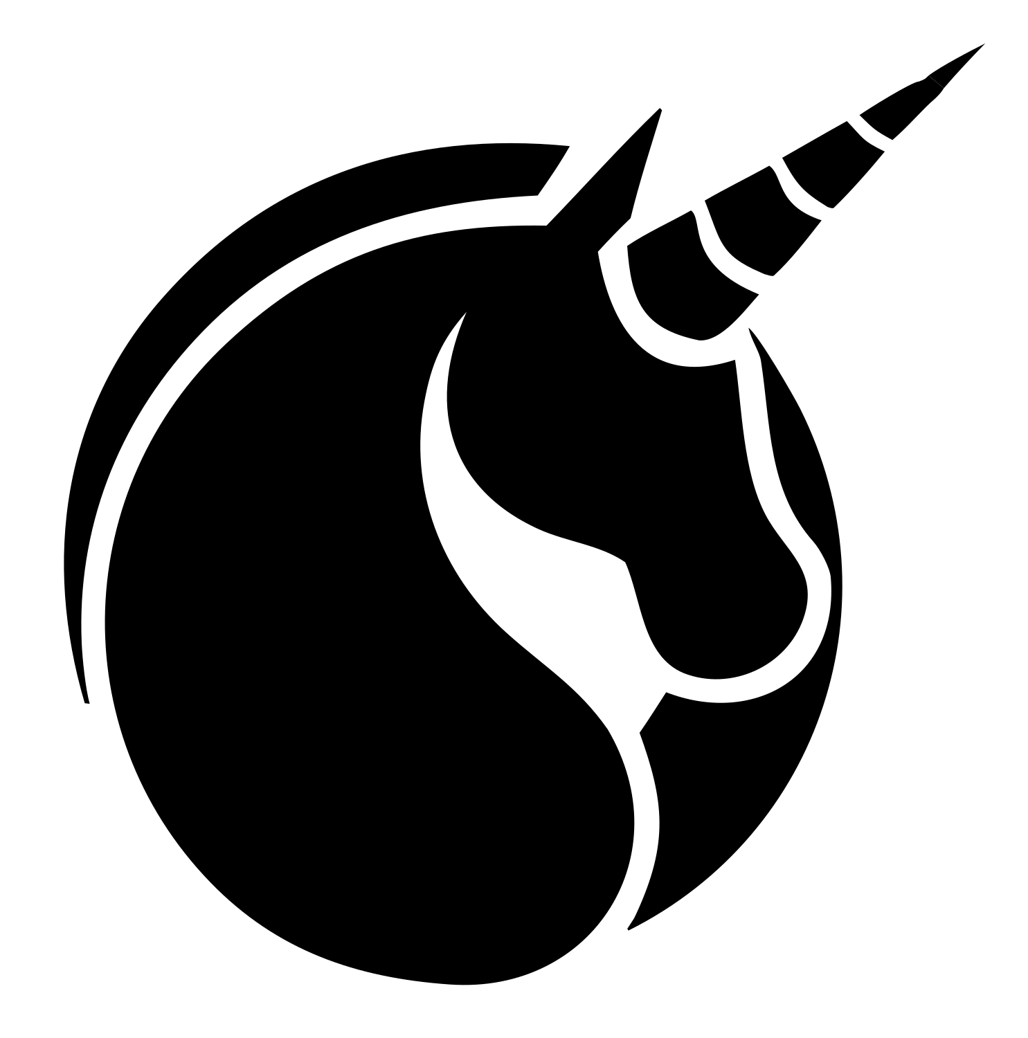 Circular Framed Spiral Horn Unicorn Emblem #ffffff/#000000