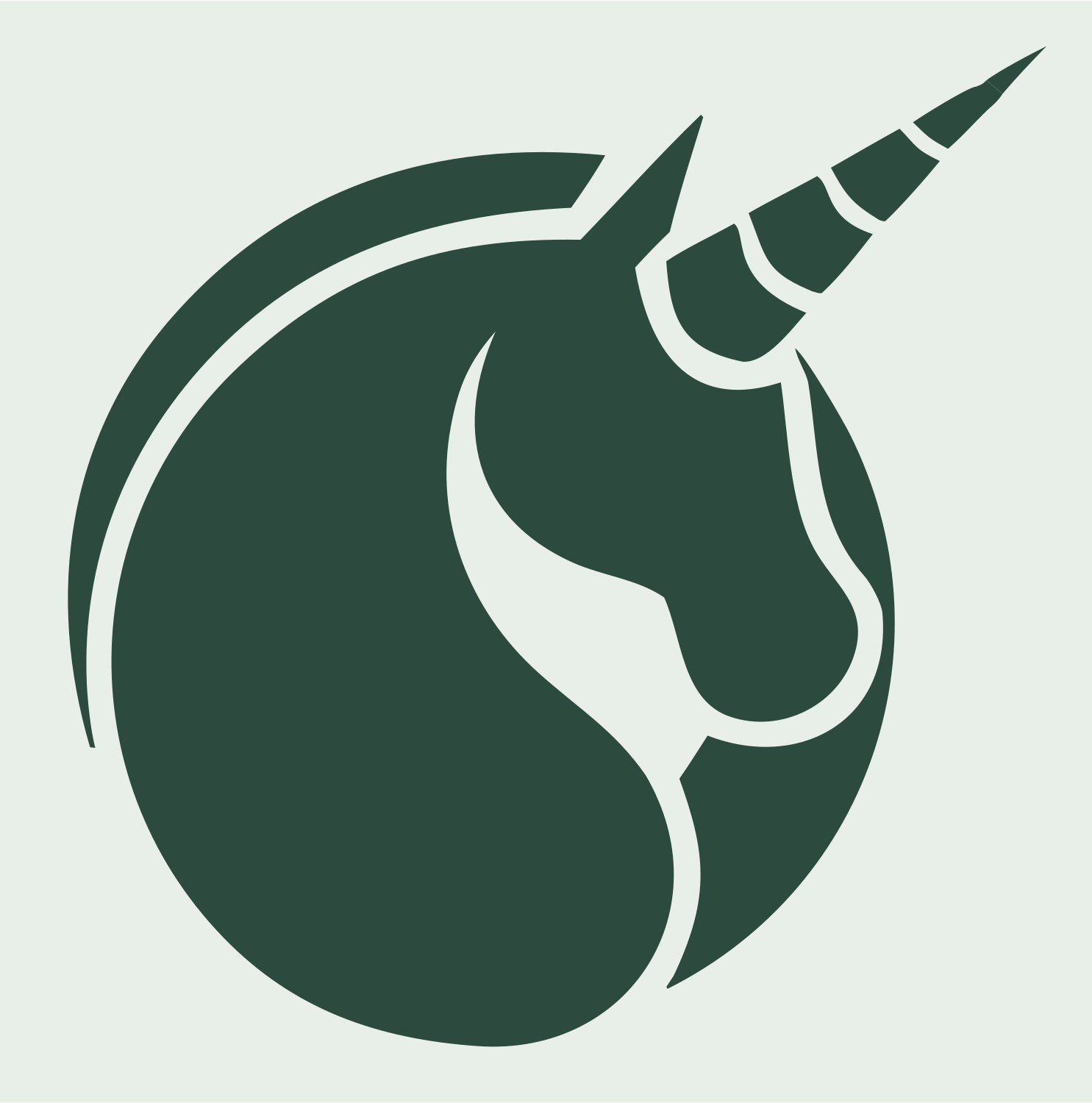 Circular Framed Spiral Horn Unicorn Emblem #e8efe9/#2d4a3e