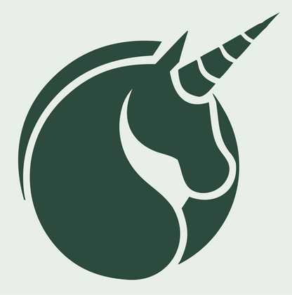 Circular Framed Spiral Horn Unicorn Emblem #e8efe9/#2d4a3e