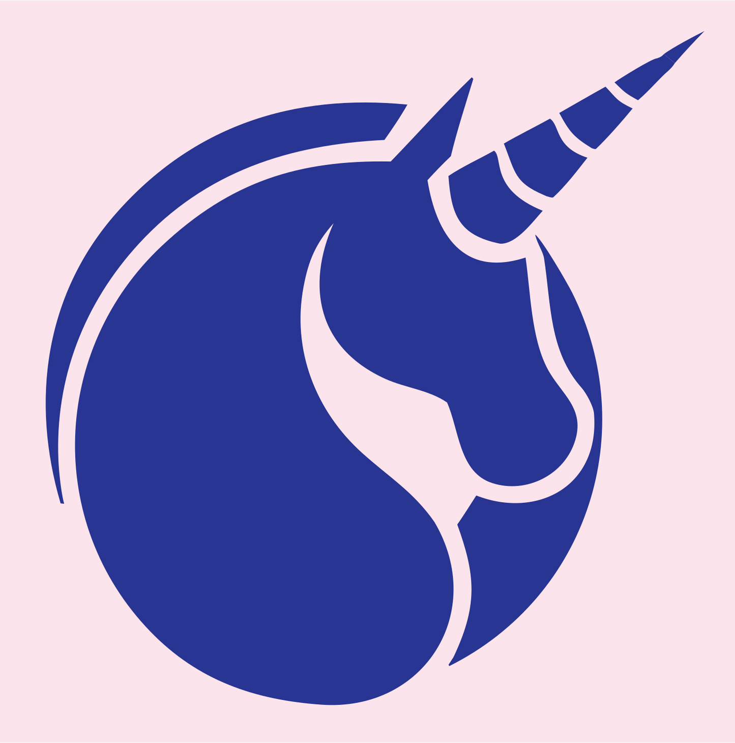 Circular Framed Spiral Horn Unicorn Emblem #fce4ec/#283593