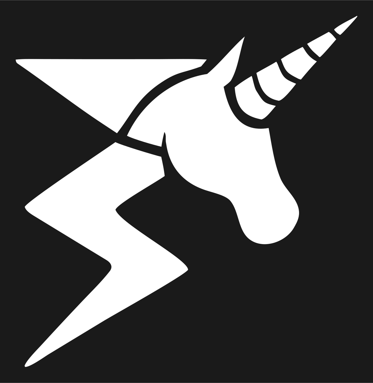 Bold Unicorn Head Lightning Bolt Icon #1a1a1a/#ffffff