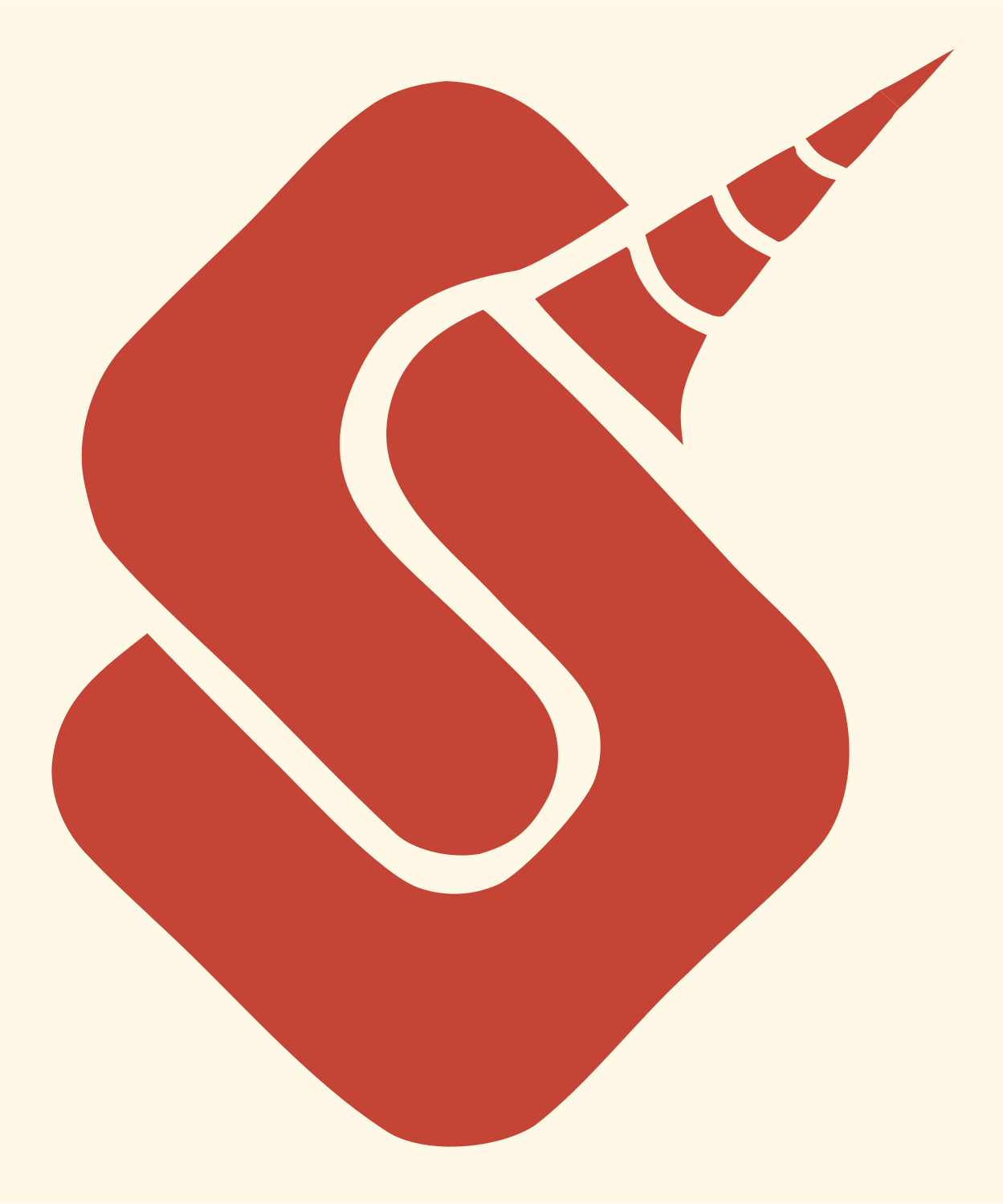 Letter S Spiral Horn Unicorn Badge #fff8e7/#c44536