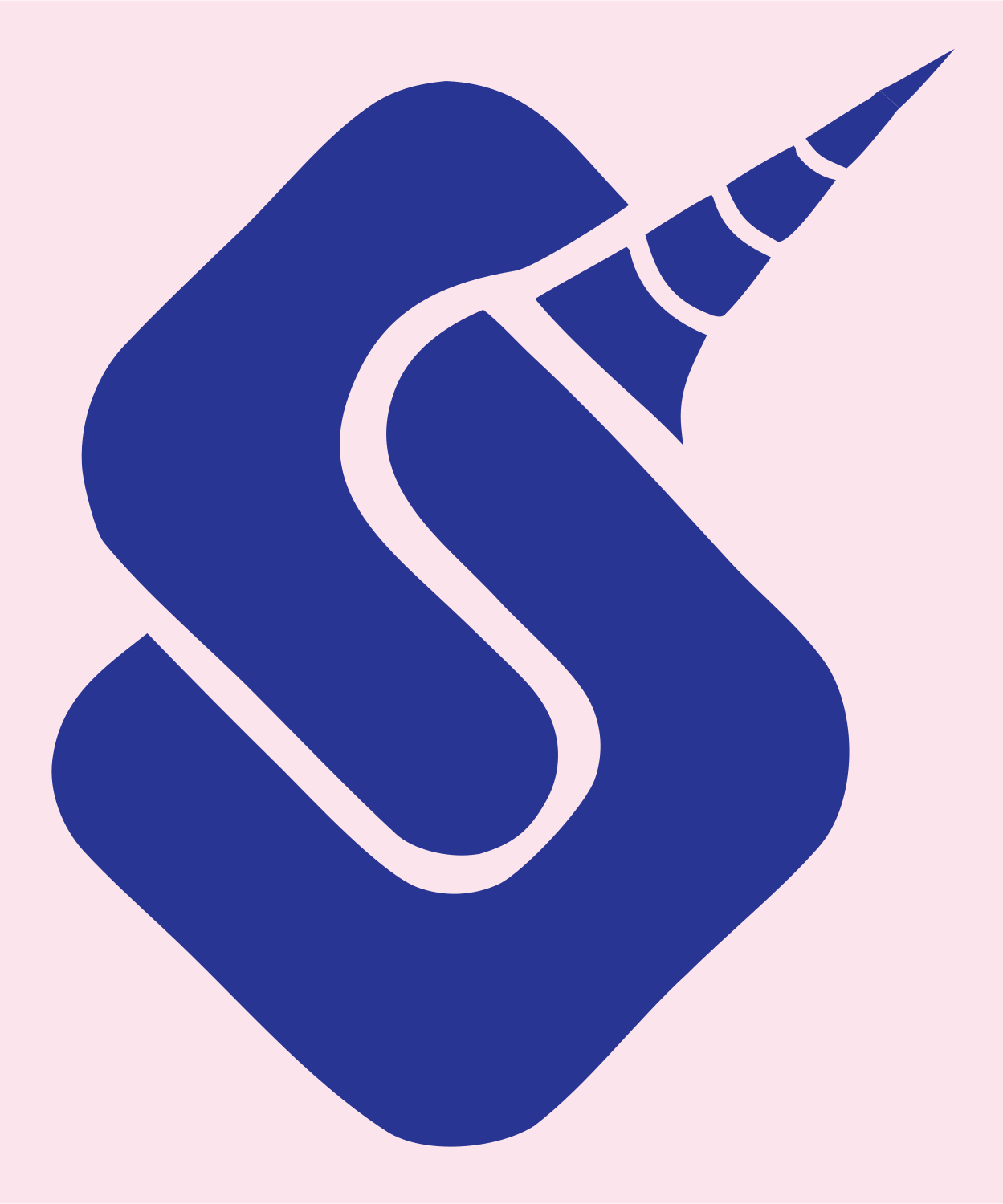 Letter S Spiral Horn Unicorn Badge #fce4ec/#283593