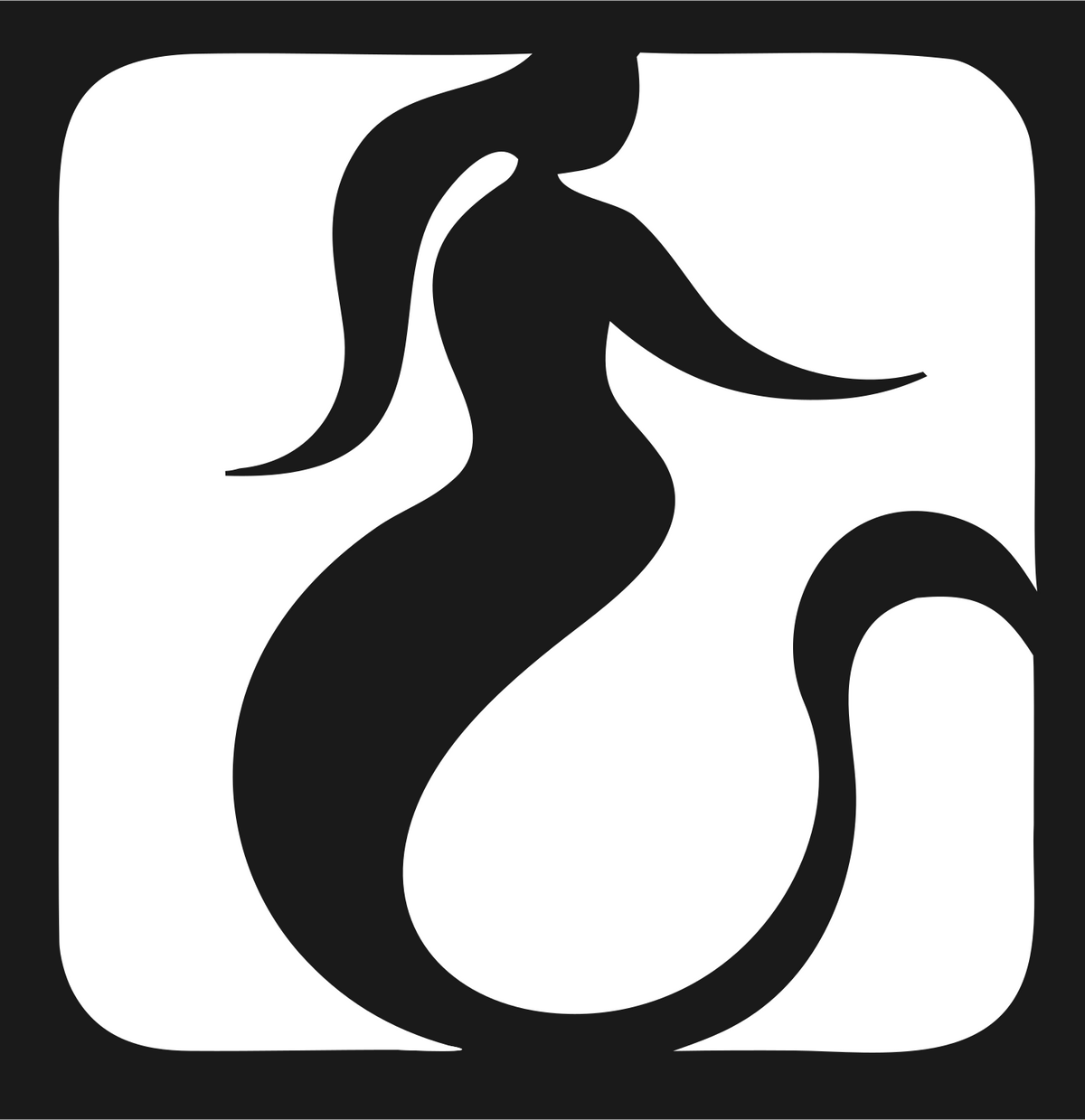 Negative Space Flowing Mermaid Silhouette Badge #1a1a1a/#ffffff