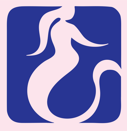 Negative Space Flowing Mermaid Silhouette Badge #fce4ec/#283593