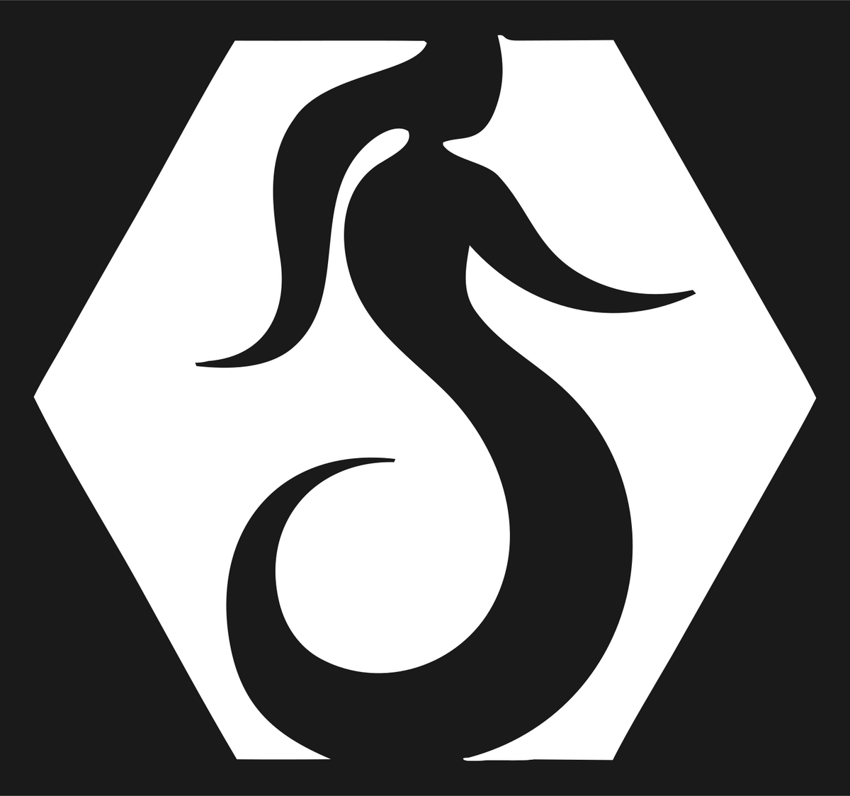 Negative Space Hexagon Mermaid Tail Emblem #1a1a1a/#ffffff