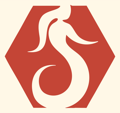 Negative Space Hexagon Mermaid Tail Emblem #fff8e7/#c44536