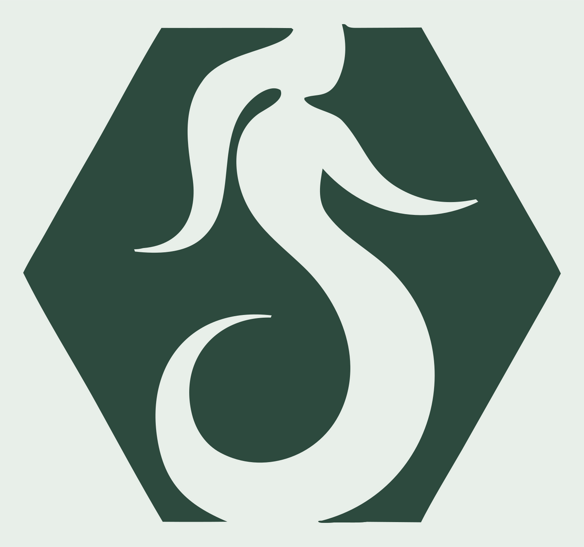 Negative Space Hexagon Mermaid Tail Emblem #e8efe9/#2d4a3e