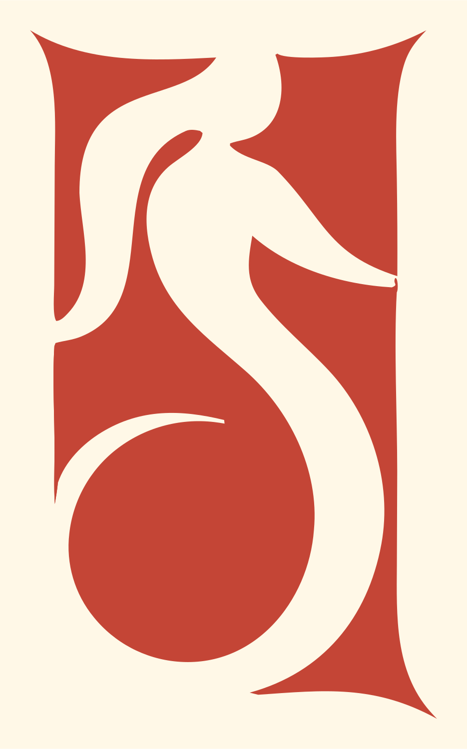 Negative Space Arching Mermaid Ball Icon #fff8e7/#c44536