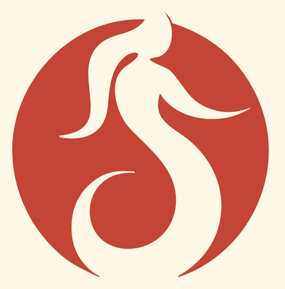 Negative Space Rising Flame Mermaid Logo #fff8e7/#c44536