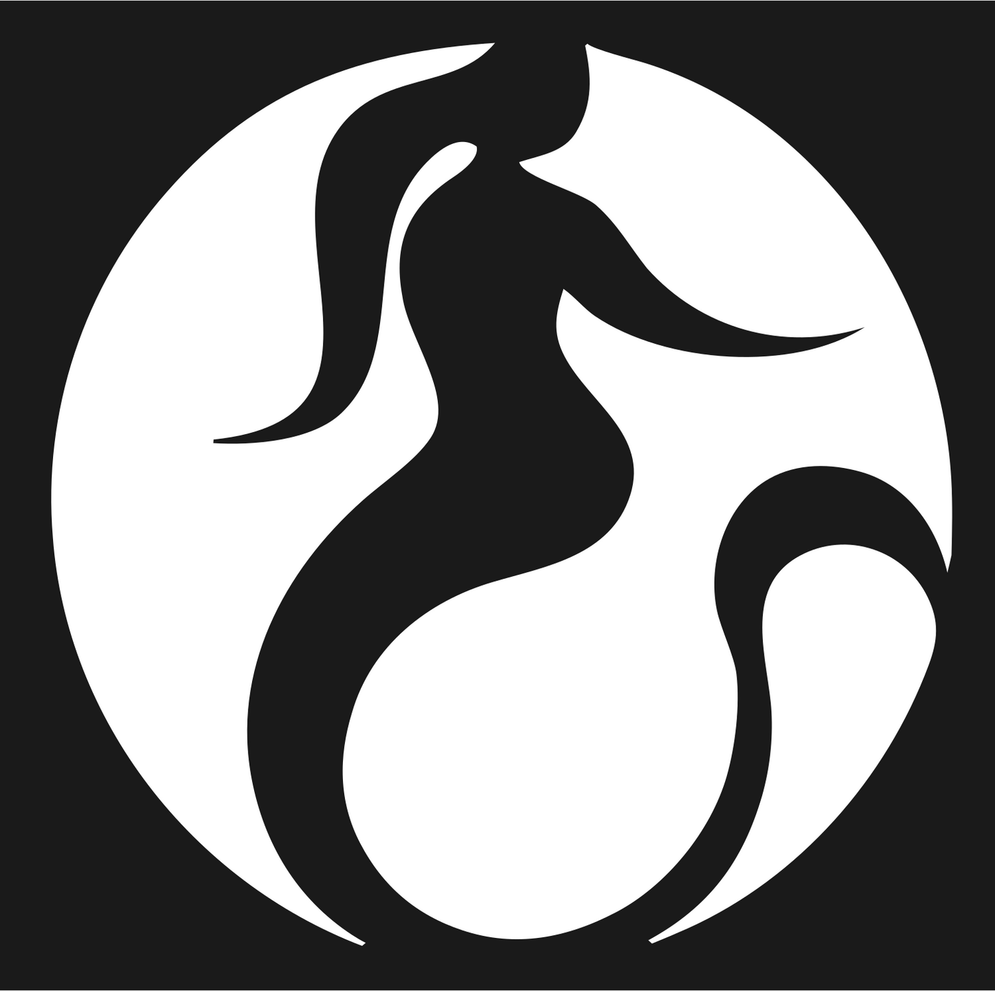 Negative Space Curving Mermaid Circle Badge #1a1a1a/#ffffff