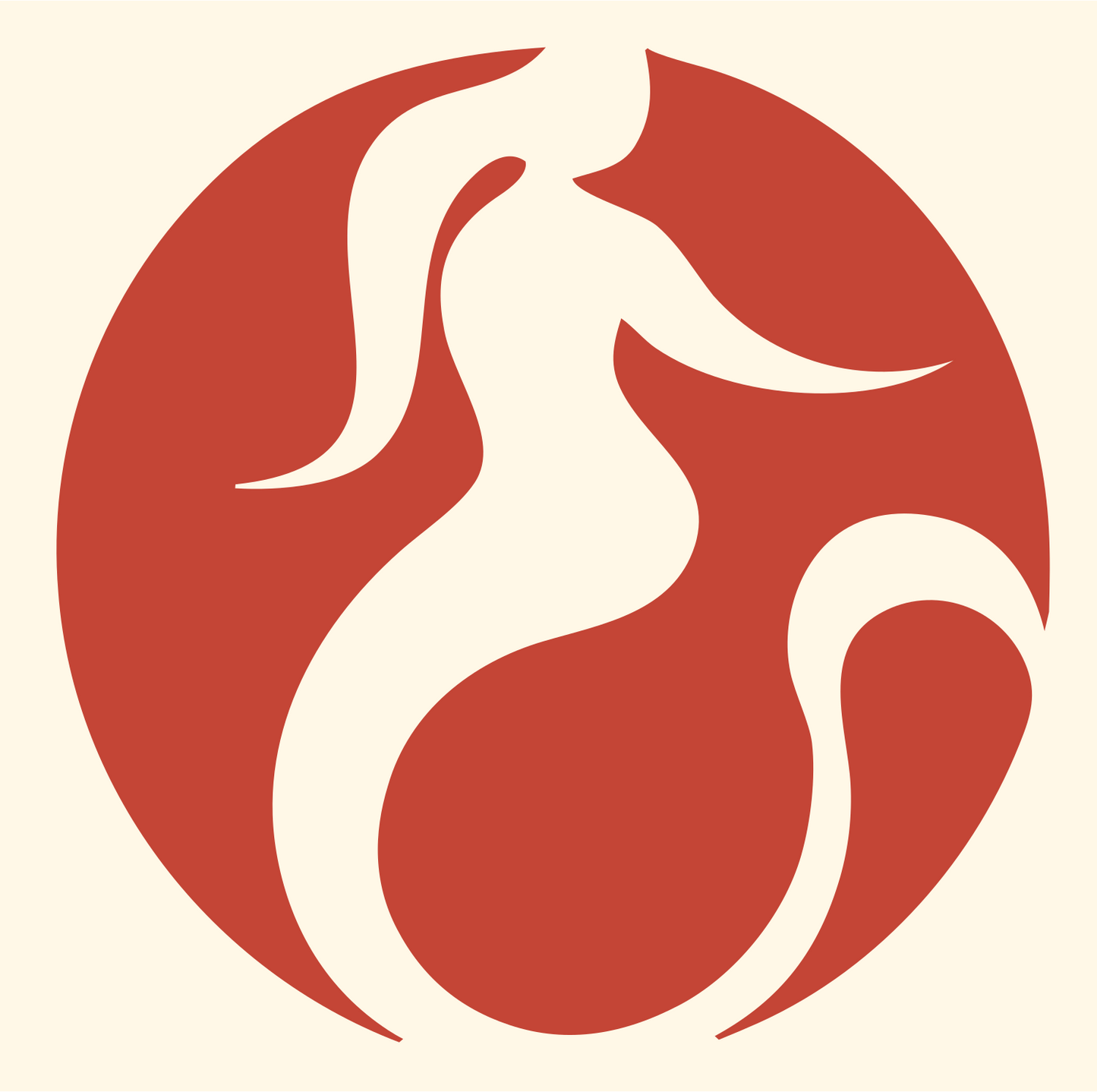Negative Space Curving Mermaid Circle Badge #fff8e7/#c44536