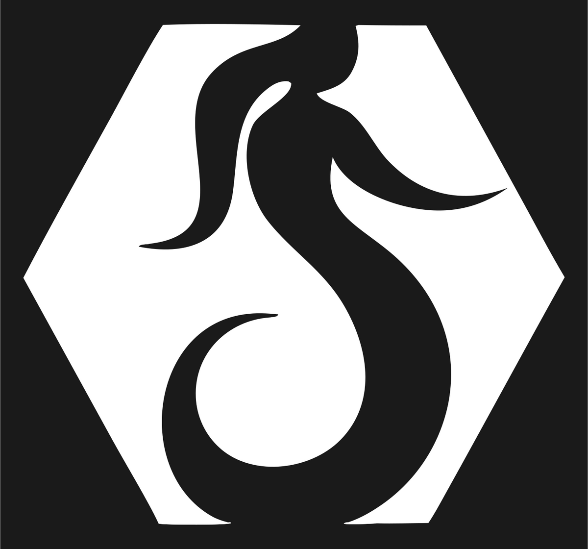 Negative Space Coiling Mermaid Hexagon Mark #1a1a1a/#ffffff