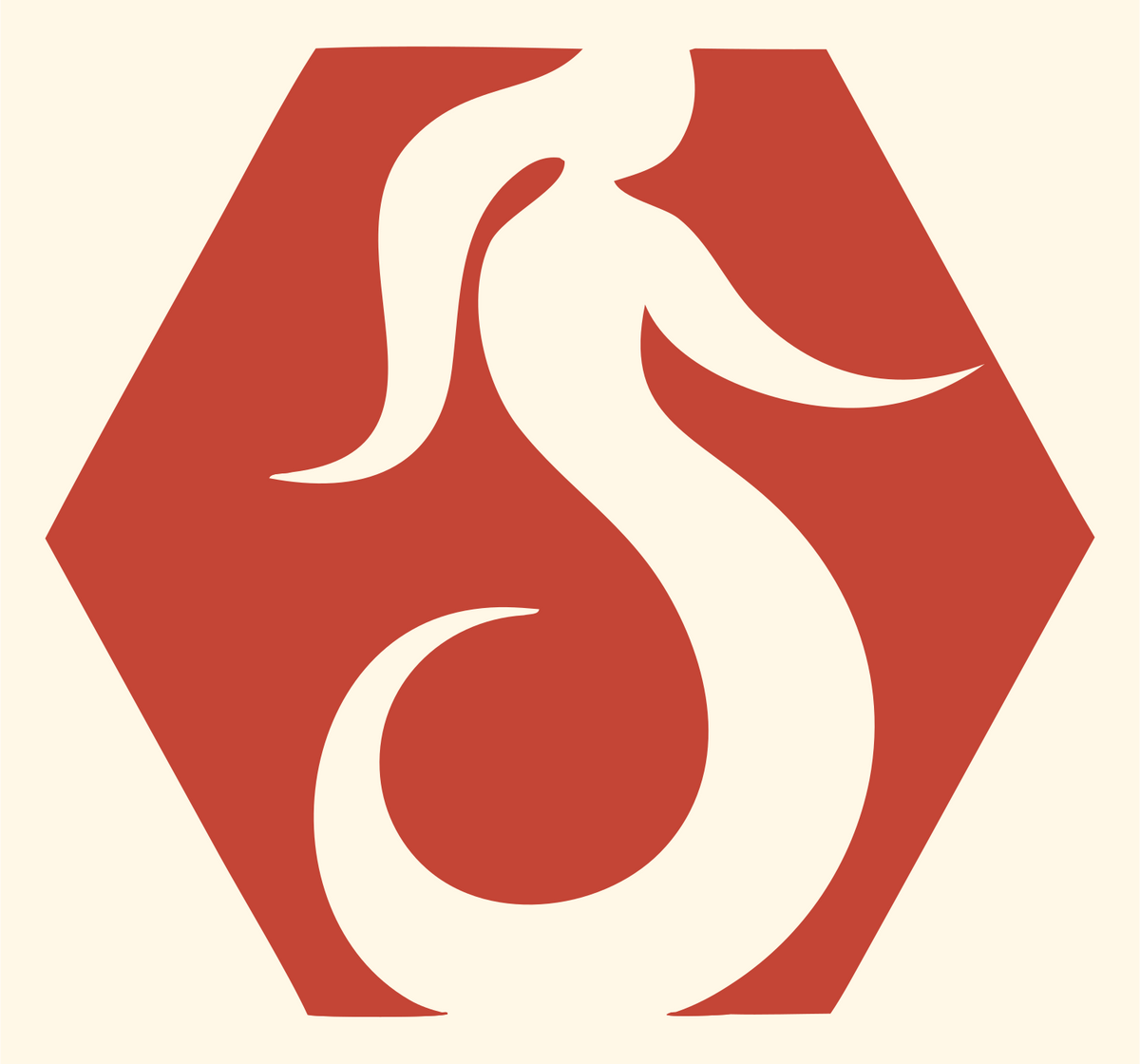Negative Space Coiling Mermaid Hexagon Mark #fff8e7/#c44536