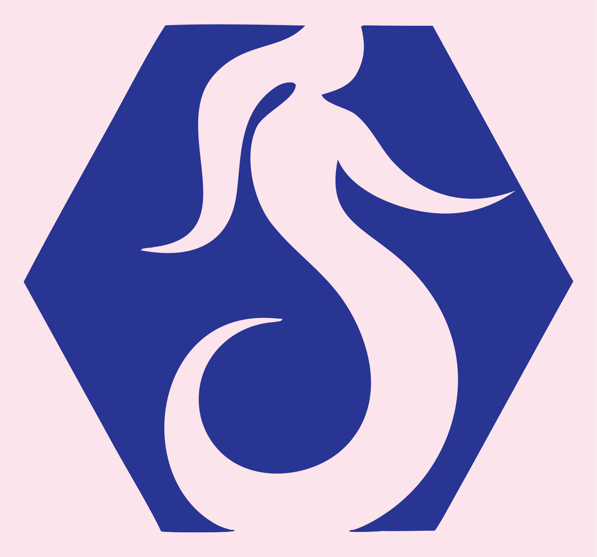 Negative Space Coiling Mermaid Hexagon Mark #fce4ec/#283593