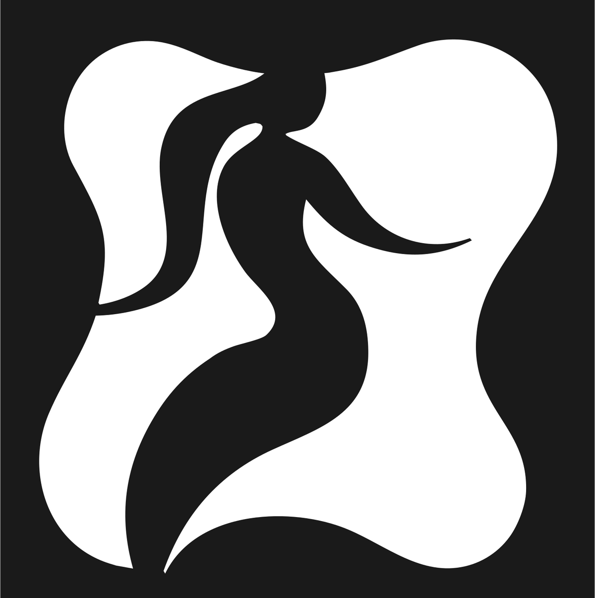 Negative Space Fluid Mermaid Figure Emblem #1a1a1a/#ffffff