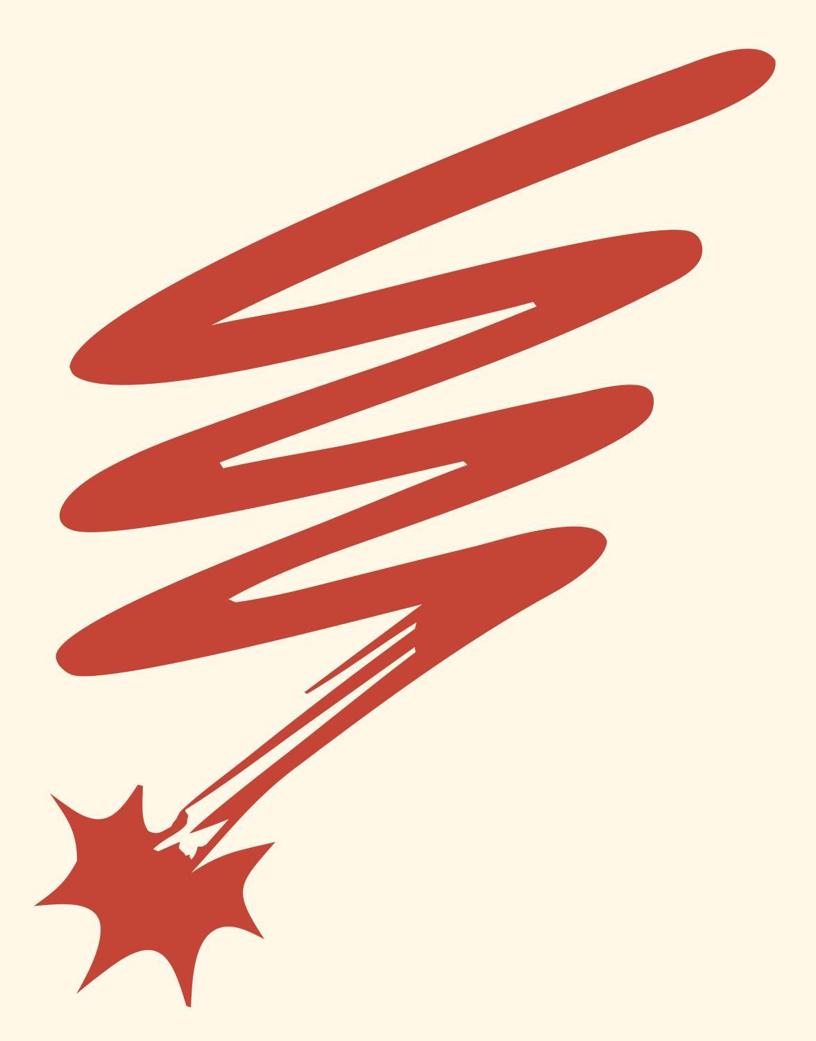 Hand-Drawn Spiral Spark Magic Wand Mark #fff8e7/#c44536