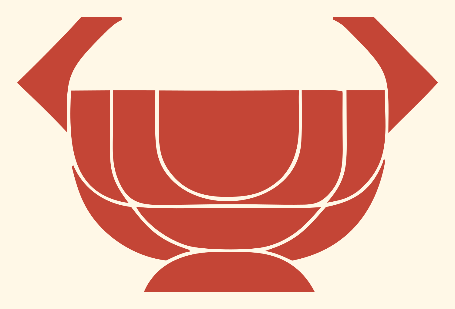 Layered Overlap Segmented Bowl Cauldron Badge #fff8e7/#c44536