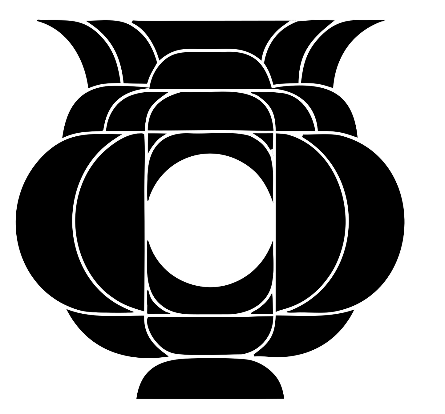 Layered Overlap Bulbous Urn Cauldron Crest #ffffff/#000000
