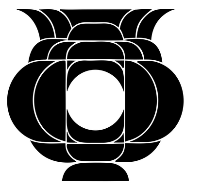Layered Overlap Bulbous Urn Cauldron Crest #ffffff/#000000