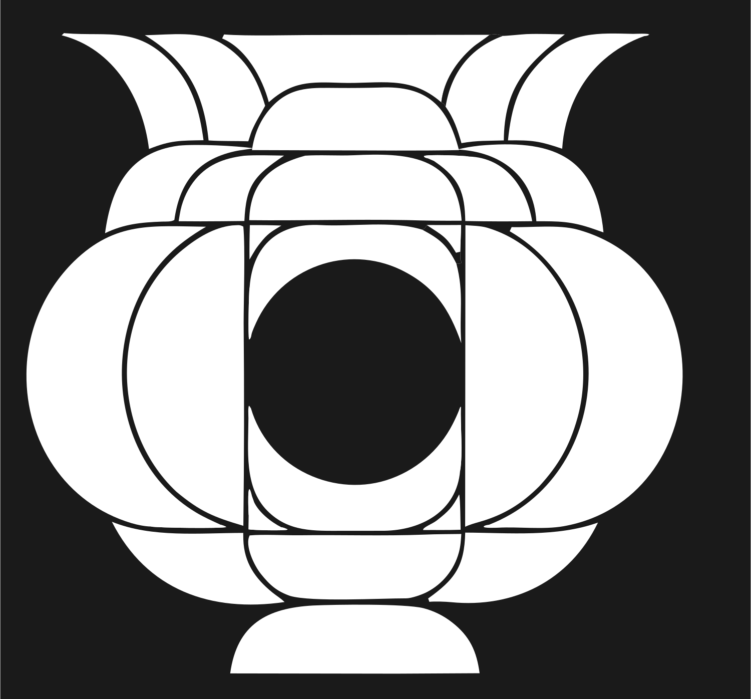 Layered Overlap Bulbous Urn Cauldron Crest #1a1a1a/#ffffff