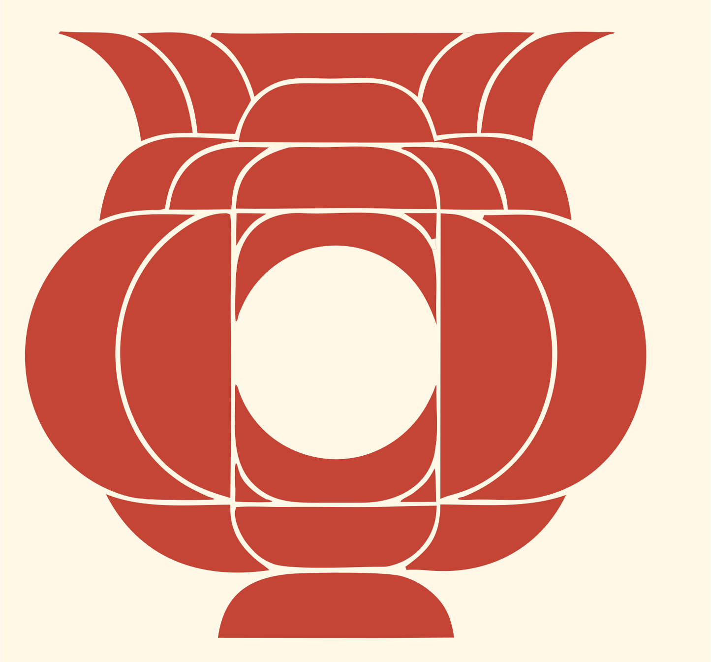 Layered Overlap Bulbous Urn Cauldron Crest #fff8e7/#c44536