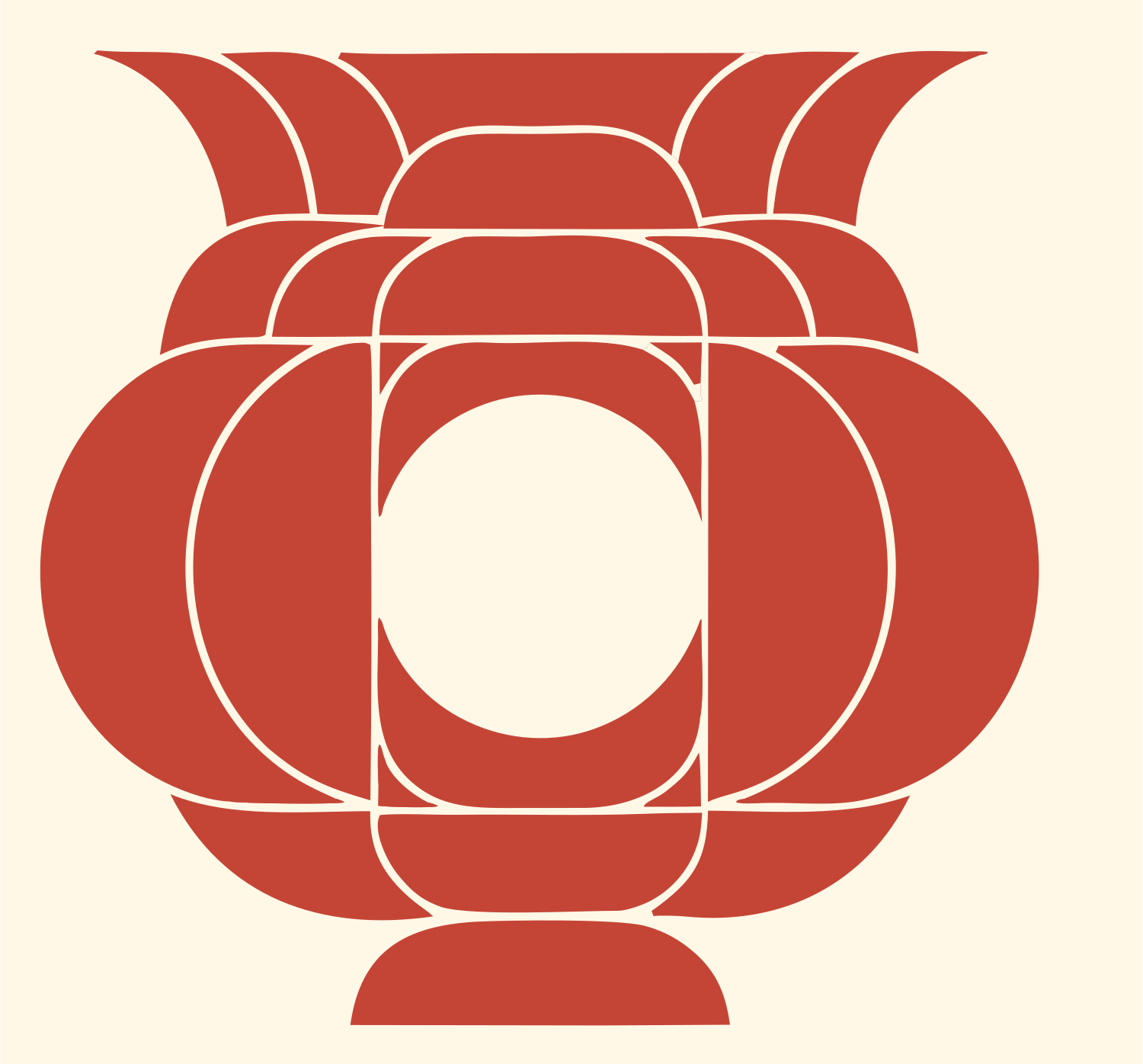 Layered Overlap Bulbous Urn Cauldron Crest #fff8e7/#c44536