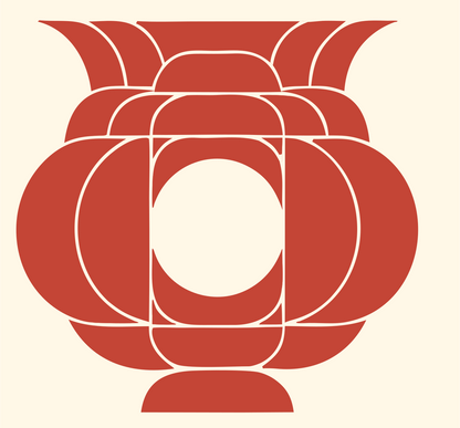 Layered Overlap Bulbous Urn Cauldron Crest #fff8e7/#c44536